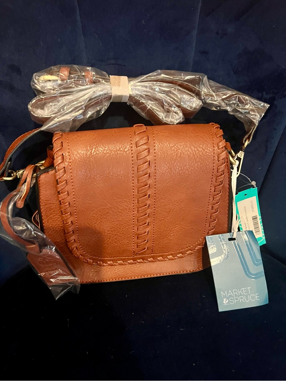 Market & Spruce Brown Tan Woven-Trim Crossbody Bag